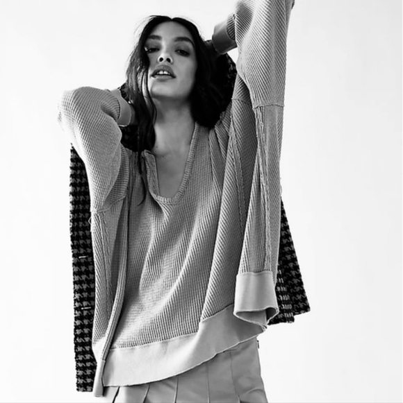 Free People We The Free Buttercup Thermal Top Windswept Leaves Oversized Small - Picture 15 of 15